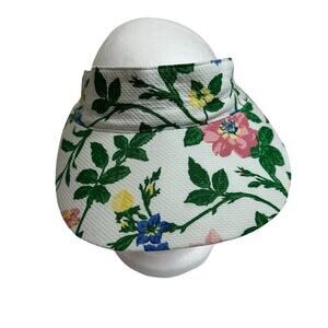 JANIE & JACK Floral Pique Bow Visor Size 2T-3 Girls White Green Pink Cotton Hat